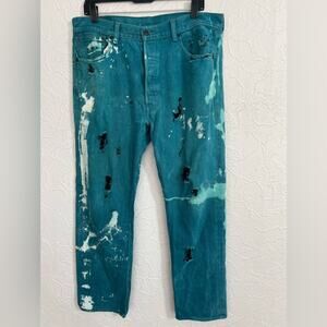 Levis 501 XX Mens Button Fly Jeans Distressed Wash Aqua Blue SIZE 36x32 RARE